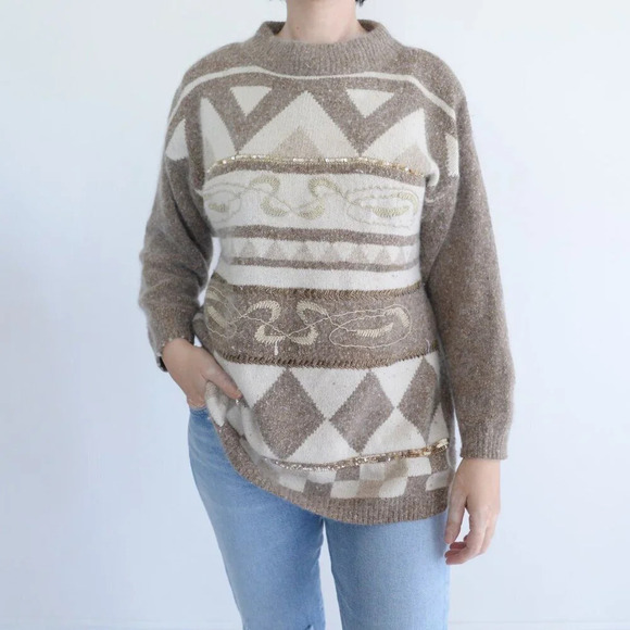 Vintage 80 Principles Petite Cream Knit 55% Silk 10% Angora 2% Wool  Sweater L - Picture 1 of 12